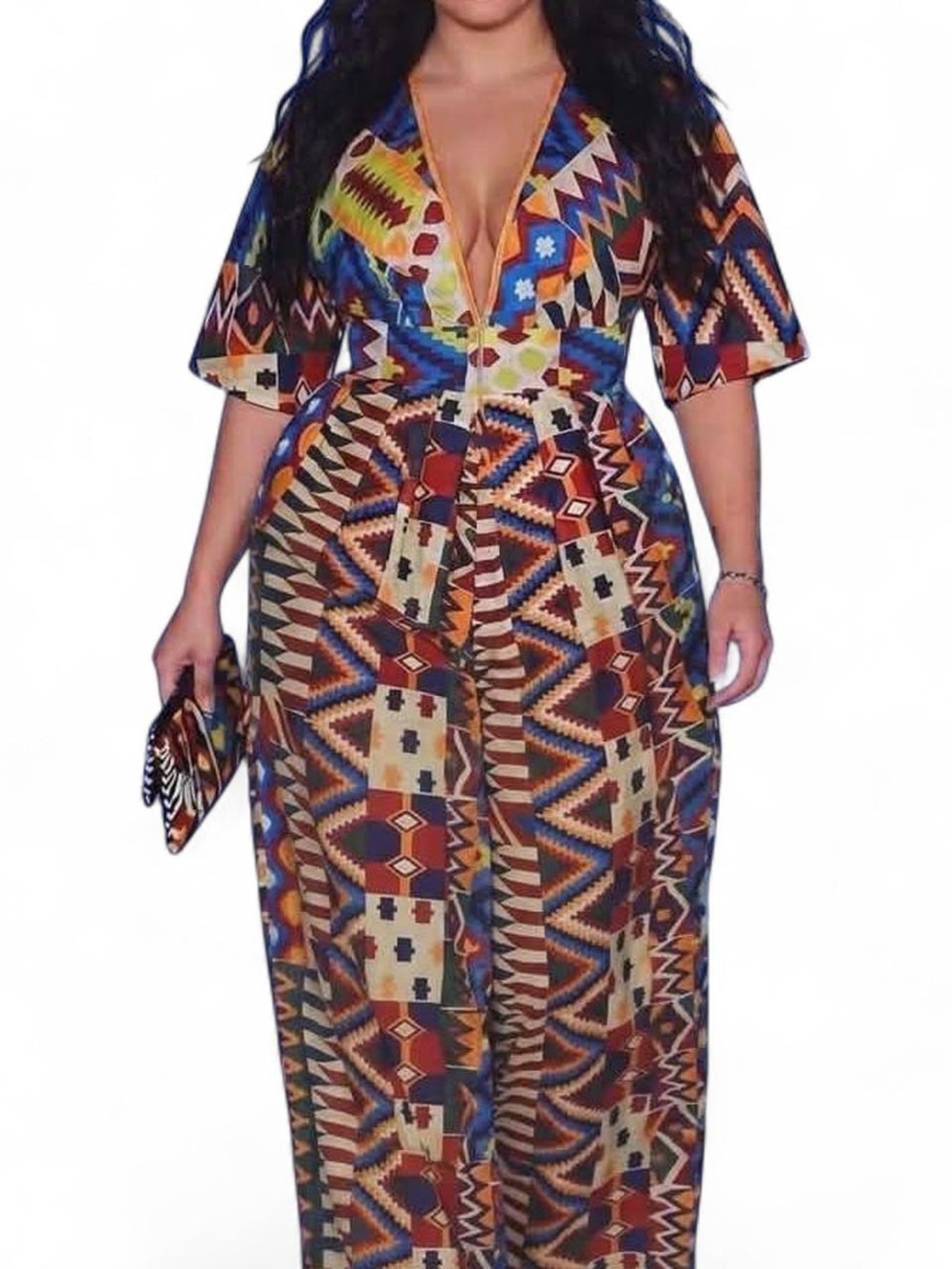 Colorful Geometric Maxi Wrap Dress